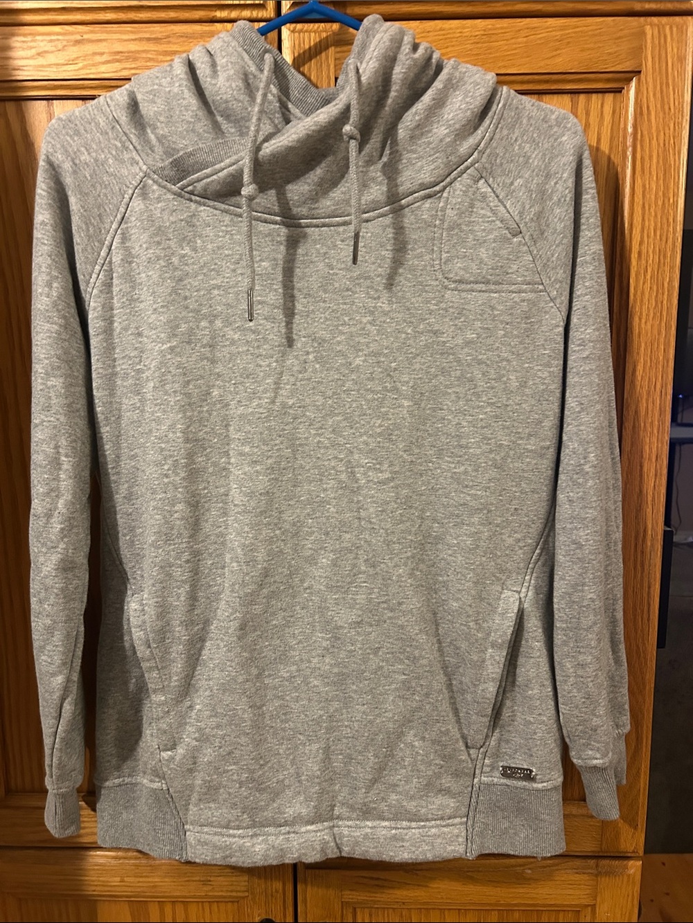 Women's Gray Pullover Hoodie with Funnel Neck